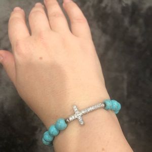 Turquoise bracelet with cz cross